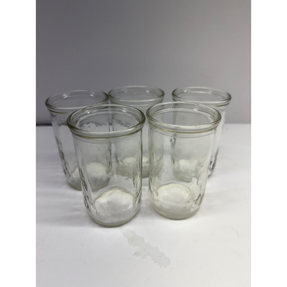 Vintage Clear Glass Jelly Jars Set of 5 Paneled Juice Tumblers 4 Inch